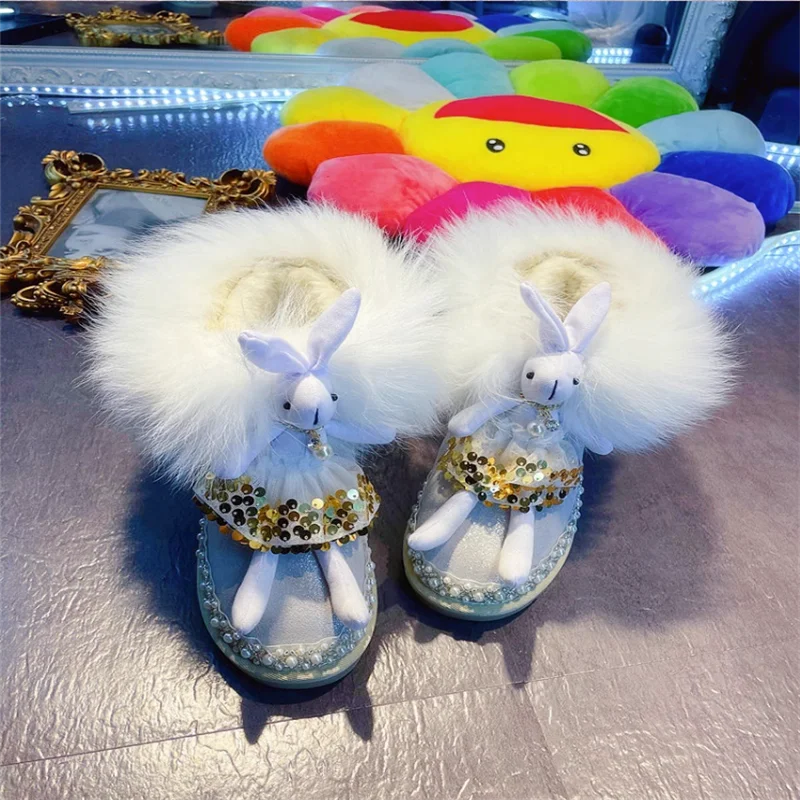 

Winter female Korean version slimming parent-child non-slip warm snow boots cotton short tube cute cowhide fox hair