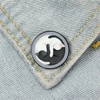 yin yang balancing cats printed pin custom funny brooches shirt lapel bag cute badge cartoon jewelry gift for lover girl friends