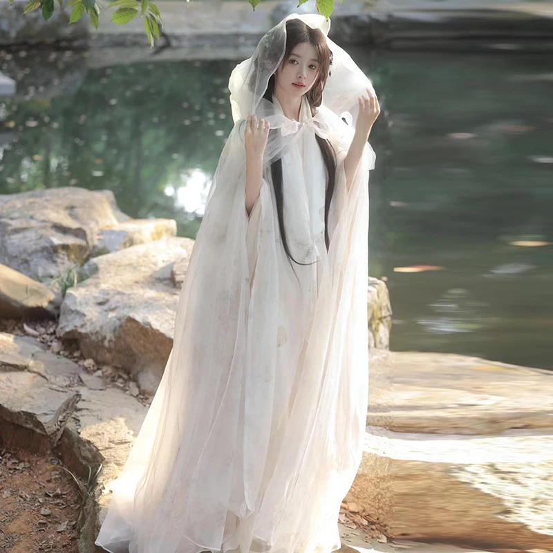 Xianqi Piaopiao Hanfu женское фото для взрослых белый тюлевой плащ с капюшоном платье в