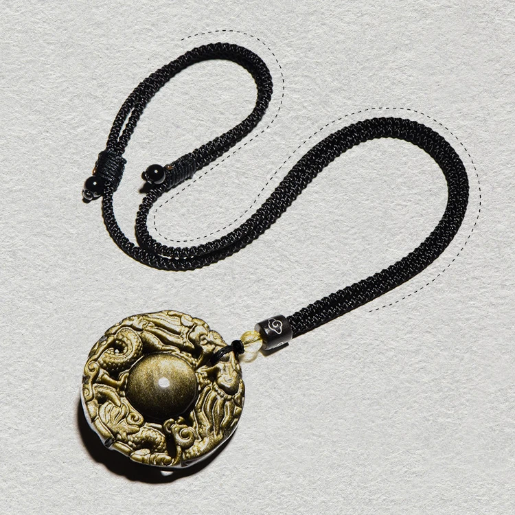 Подвеска из натурального обсидиана с изображением дракона ожерелье кулоном в