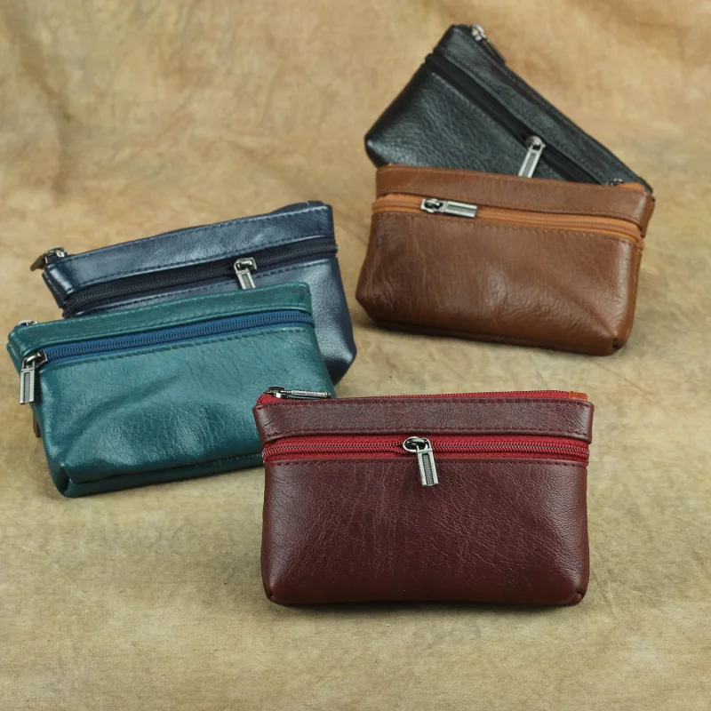 

Genuine Leather Mini Coin Purse for MenTop Layer Cowhide Wallet Women Zipper Vintage Card Bag Short Lady Wallet Key Case