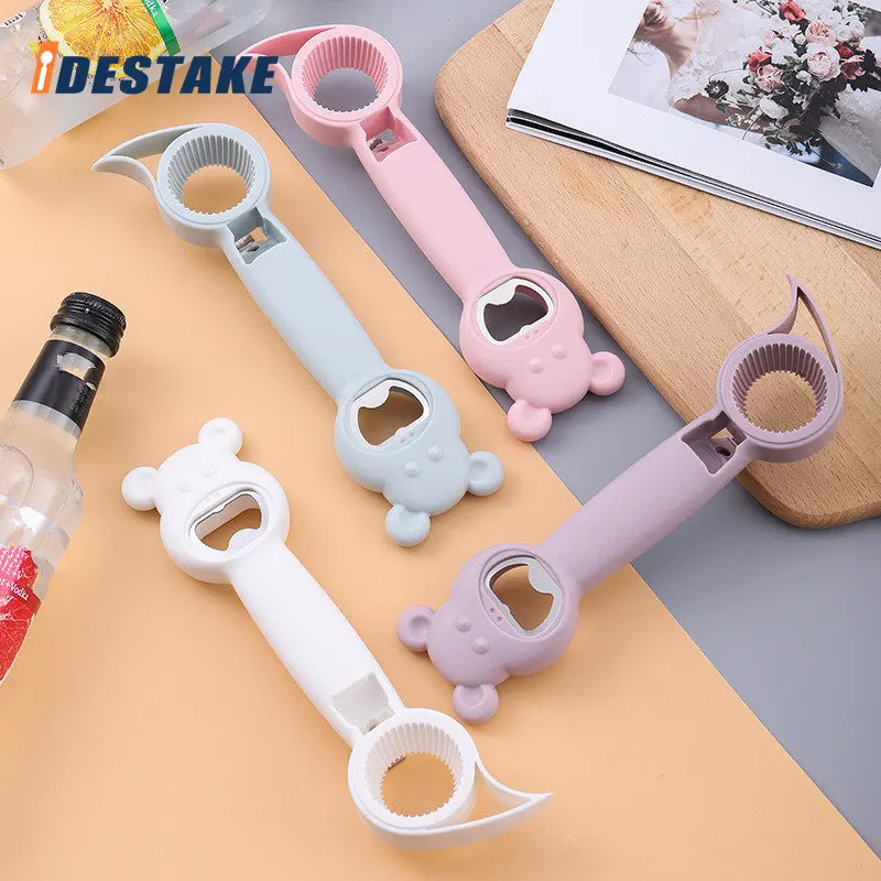 

4 In 1 Bottle Opener Multifunction Jar Can Beer Opener Bear Head Stainless Steel Kitchen Tools Gadget Cute Kitchen Accesories