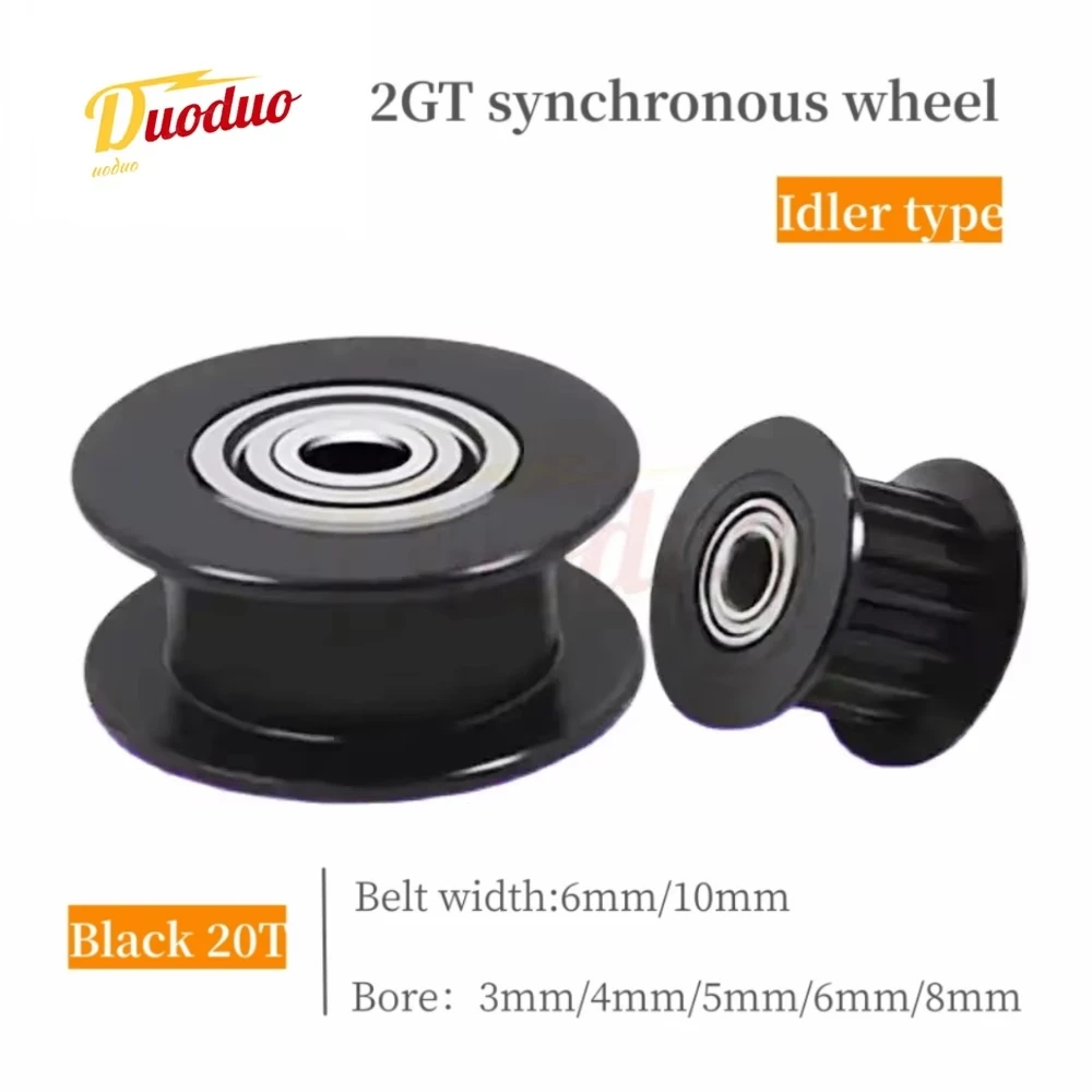 

2GT Черный натяжной ролик, детали 3D-принтера GT2 2GT Натяжной шкив ГРМ, серебристый, 20 зубьев, тип AF, диаметр отверстия 3 мм ~ 6 мм Для ширины ремня 6/10 мм