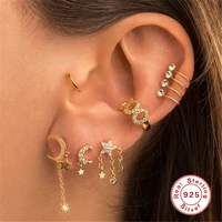 canner star moon chian real 925 sterling silver piercing stud earrings for women gold earrings girls jewelry bijoux cz