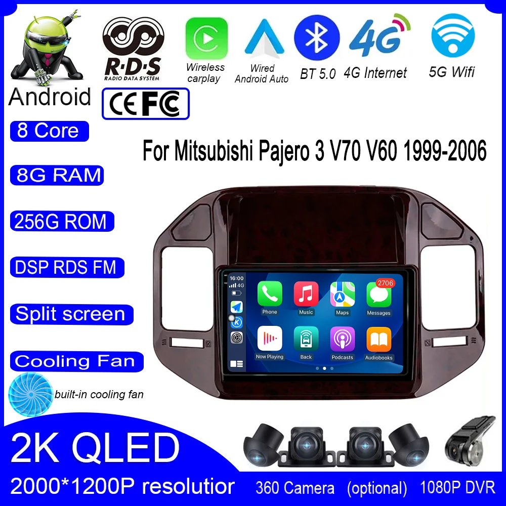 

Автомагнитола для Mitsubishi Pajero 3 V70 V60 1999-2006 Android 13, мультимедийный проигрыватель, навигация GPS, 4G, Wi-Fi, стерео экран, Авторадио