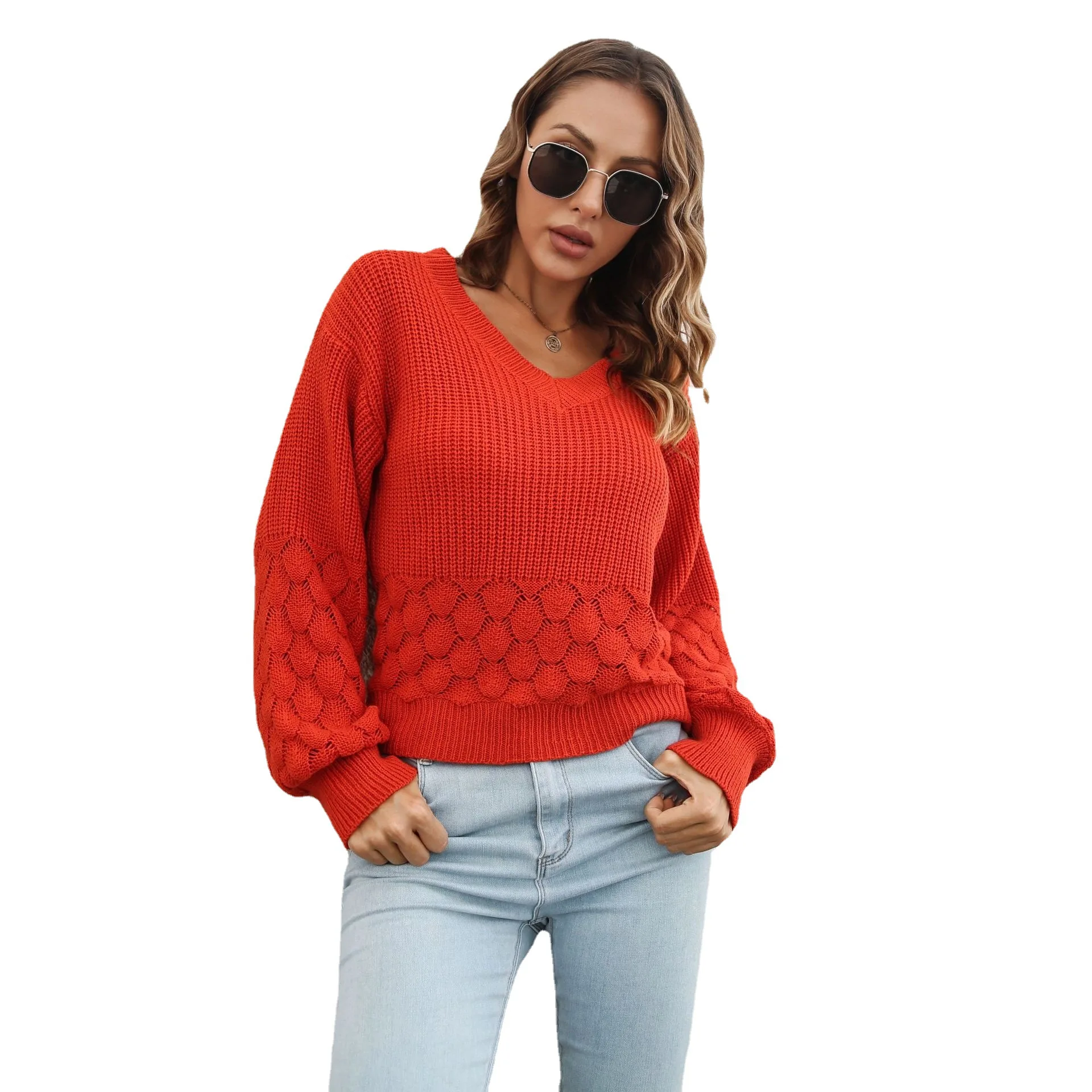 Three-dimensional Feather Sweater Women's Loose Autumn and Winter Lantern Sleeve Knitted Sweater Popular Sweater New enlarge