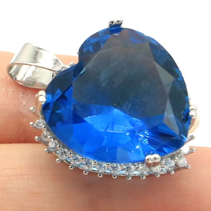 

30x23 мм Новый Яркий серебряный кулон в форме сердца с лондонским голубым топазом и белым кубическим цирконием для повседневной носки