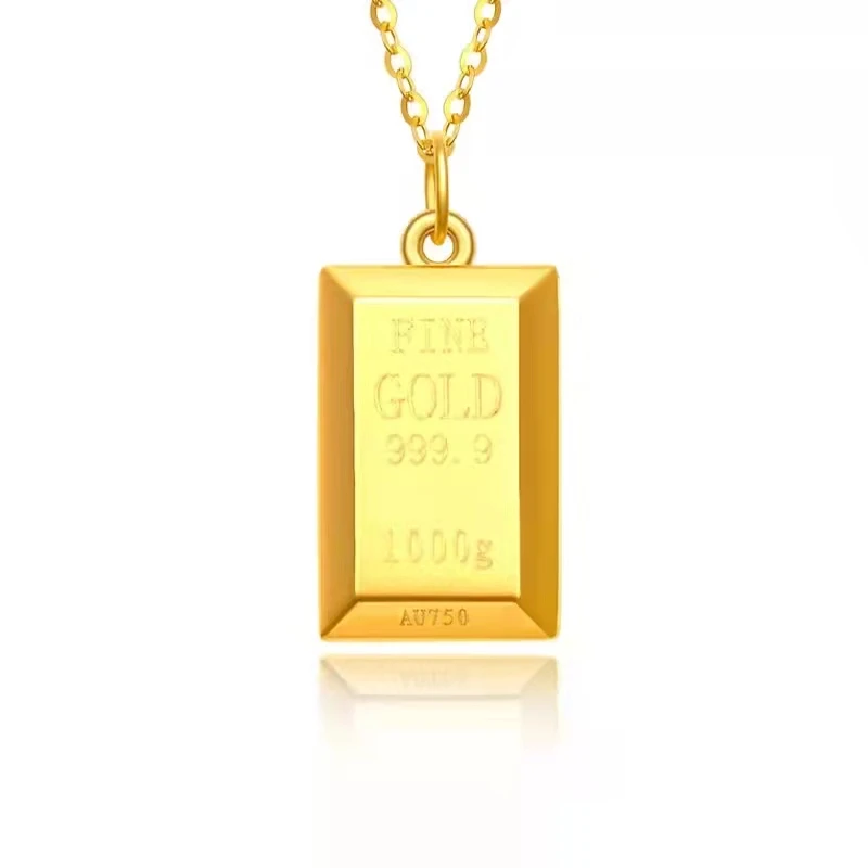 

MUZHI Real 18K Gold Pendant Necklace Luxury Gold Bricks Design Pure AU750 Chain for Women Fine Jewelry Gift