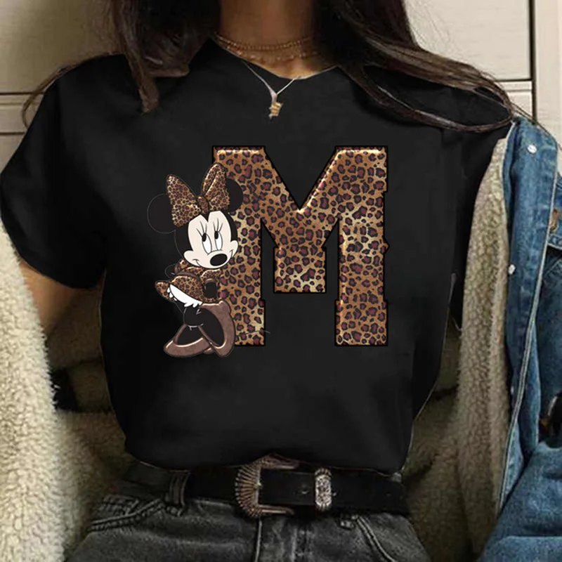 

Leopard Print Minnie Mouse Women's T-Shirt Kawaii Minnie Mouse Women's T-Shirt Summer Fashion Women Short Sleeves