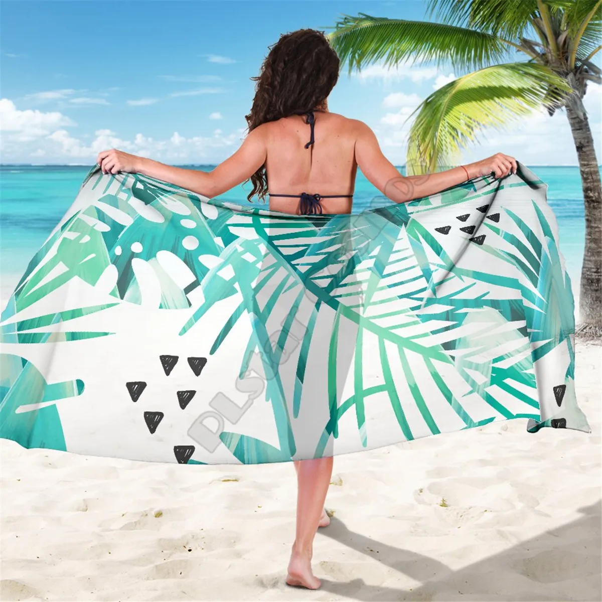 

Teal Green Leaves Sarong 3D printed Towel Summer Seaside resort Casual Bohemian style Beach Towel 02