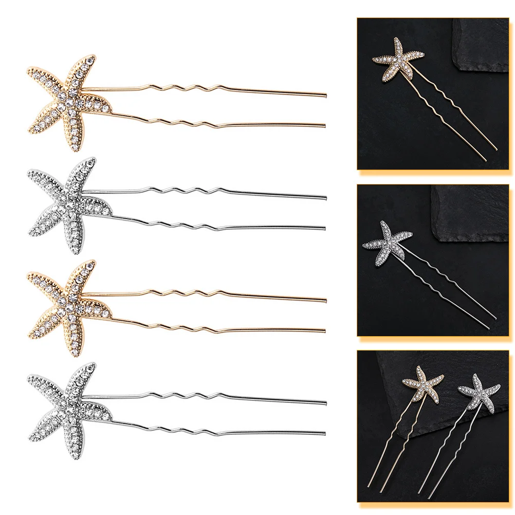 

4 Pcs Mermaid Star Clips Hair Women's Hair Clips Celebrity Beach Wedding Accessories Buns Alloy Brides Girl