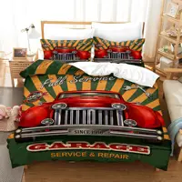 Cars Duvet Cover Traditional Old Car Race Nostalgic American Car Bedding Set Classic Cars Polyester Quilt Cover for Boys Teens