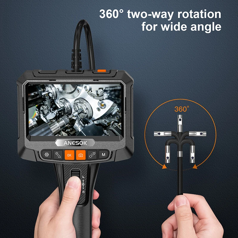 

2 Way Articulating Borescope 5Inches Dual Lens HD 1080P Industrial Endoscope Articulated Drain Pipe Inspection Sewer Camera