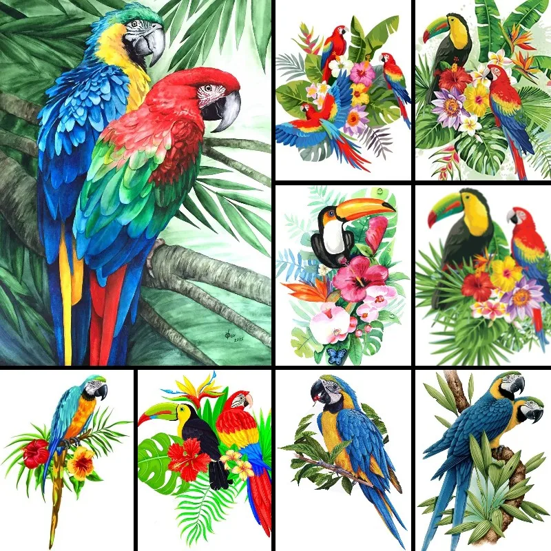 

Tropical Summer Scenery Full Square 5D DIY Toucans Parrot Birds Palm Leaves Diamond Painting Embroidery Cross Stitch Decor Gift