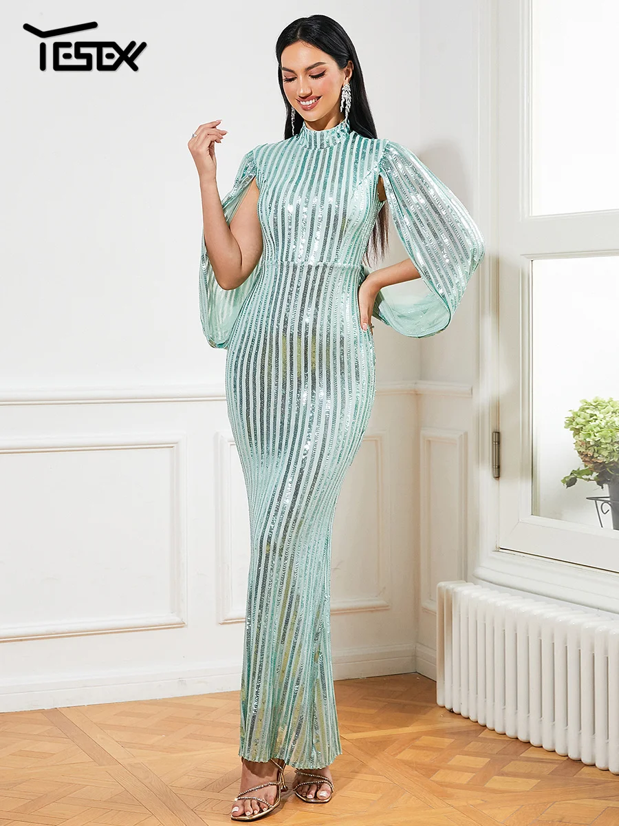 Yesexy High Neck Striped Mermaid Dress Summer Dress Women 2023 Trend Prom Dress Vestidos