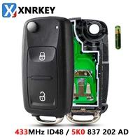 xnrkey 2 button flip remote car key id48 chip 433mhz for volkswagen vw amarok transporter 2011 2016 car key fcc 5k0837202ad