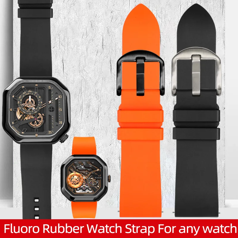 

Quality Quick Release Fluoro Rubber Watch Strap For any watch 20mm 21mm 22mm 24mm Sport Watchband For Mido Tissot
