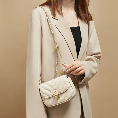 FOXER 2025 Новая простая женская сумка через плечо из мягкой кожи, модная женская сумка через плечо с клапаном и цепочкой, кошелек в подарок