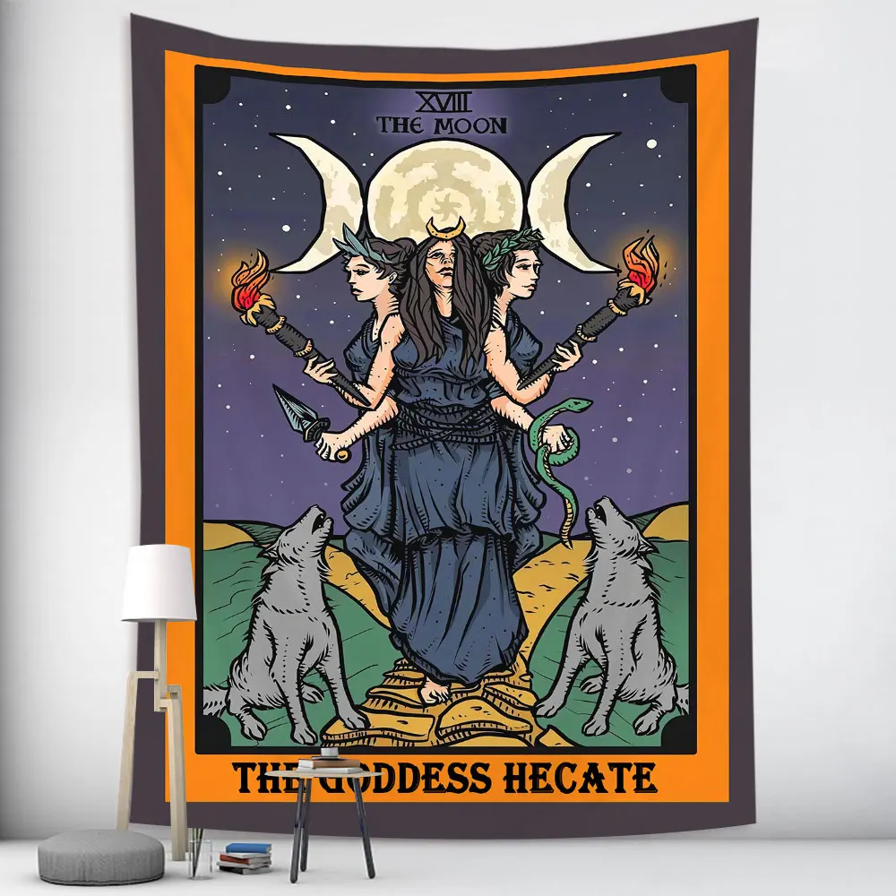 

Tarot Card Home Decoration Tapestry Hippie Witchcraft Girl Moon Tarot Wall Hanging Psychedelic Divination Bohemian Room Decor