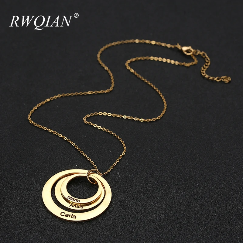 

Family Custom Name Necklace Circles Pendant Personalized 18K Gold Stainless Steel Mom Nameplate Necklaces for Women Jewelry 2020