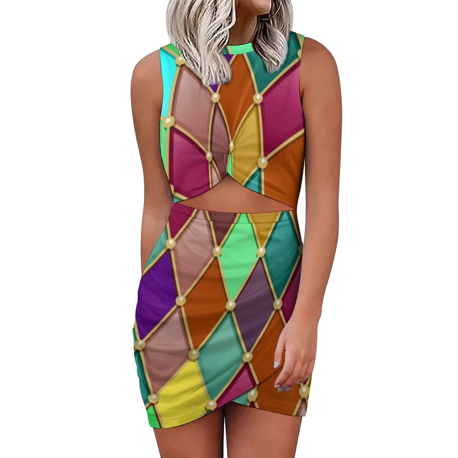 Цветное облегающее платье в стиле поп-арт, женские праздничные платья с узором для ночного клуба, летнее праздничное платье с вырезами, 3XL, 4XL...