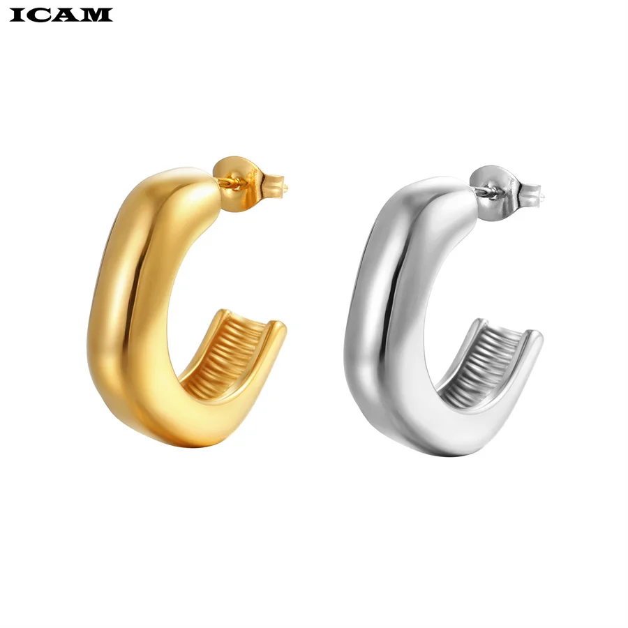 Женские серьги-кольца ICAM из нержавеющей стали 316L, Изящные Ювелирные украшения в минималистском стиле с-образной круглой формы