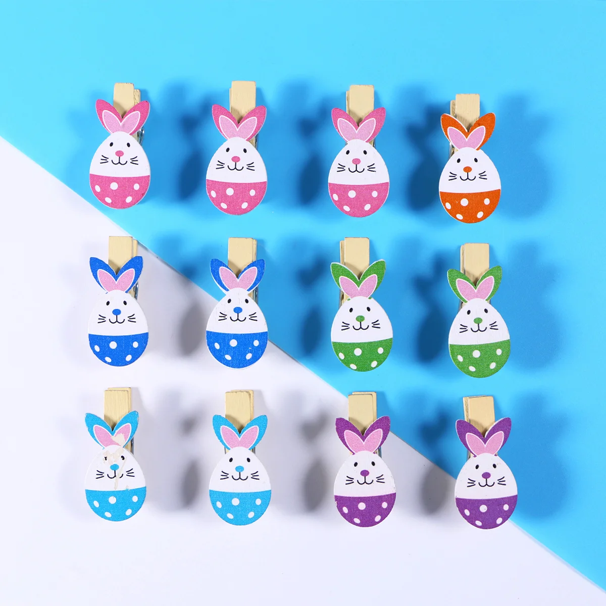

50pcs Rabbit Wooden Pegs Easter Egg Lovely Photo Postcard Holder Arts Crafts Ornaments Note Memo Cards Decor