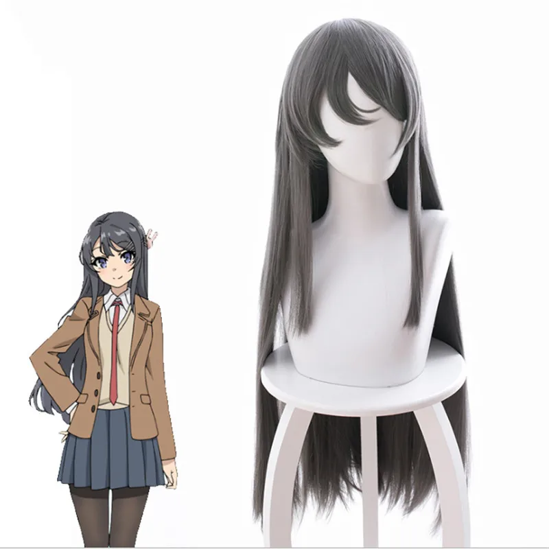 

Rascal Does Not Dream of Bunny Girl Senpai Sakurajima Mai Cosplay Synthetic Hair Long Straight Gray Wigs + Wig Cap Accessories