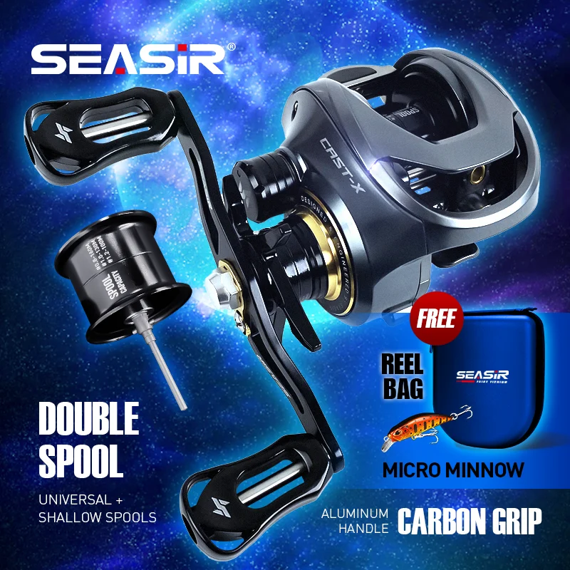 SEASIR Cast-X Double Spool Baitcasting Mico Fishing Reel 7.3：1 High Speed Gear Ratio Fresh Saltwater Magnetic Brake Fishing Coil