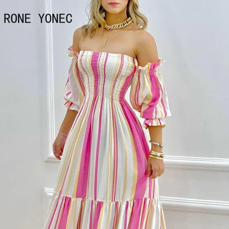 Женское шикарное платье-макси с открытыми плечами и рукавами-фонариками