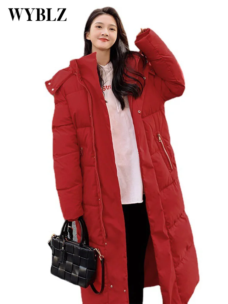 WYBLZ Winter Long Jackets Coats Men Women Parkas Fashion Hooded Cotton Padded Coat Thicken Warm Down Jacket Women's Long Parkas