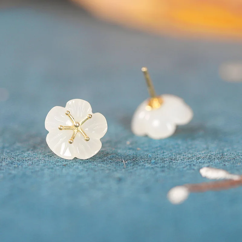 

Shining U S925 Silver Hetian Jade Stud Earrings Fine Jewelry New Chinese Style for Women Gift