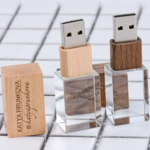 2023 Free Custom Company Name LOGO Wooden Crystal USB2.0 Flash Drive 128GB 64GB 32GB 16GB 8GB 4GB 2GB Memory Stick