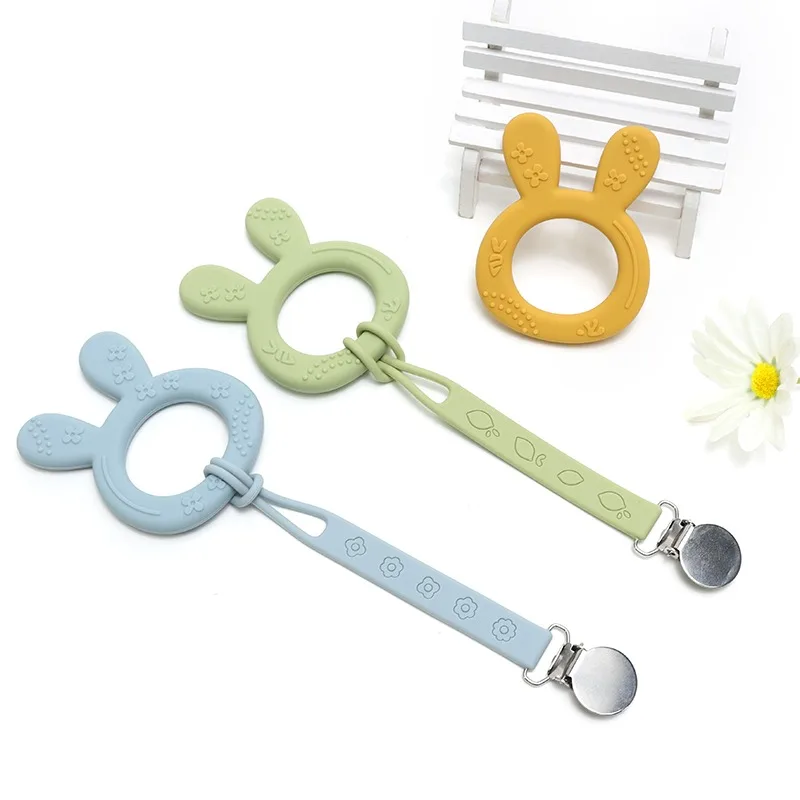 kreskówka królik dziecko miękki silikonowy gryzak pierścień BPA Free noworodka do żucia zabawka sensoryczna Food Grade maluch ząbkowanie