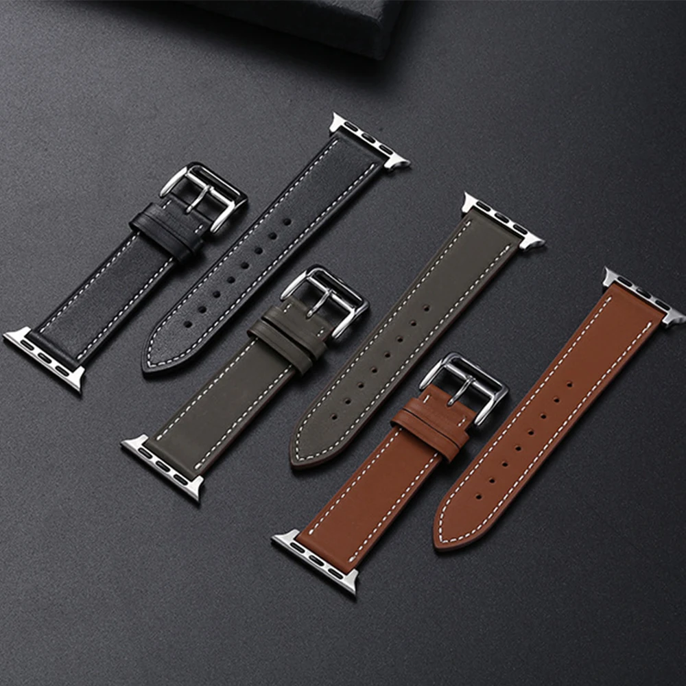 Фото Кожаный ремешок для Apple Watch Band 49 мм 45 мм 44 мм 42/41 мм 40/38 мм, браслет для смарт-часов, аксессуары для iWatch Series 2 3 4 5 SE 6 7 8 №2