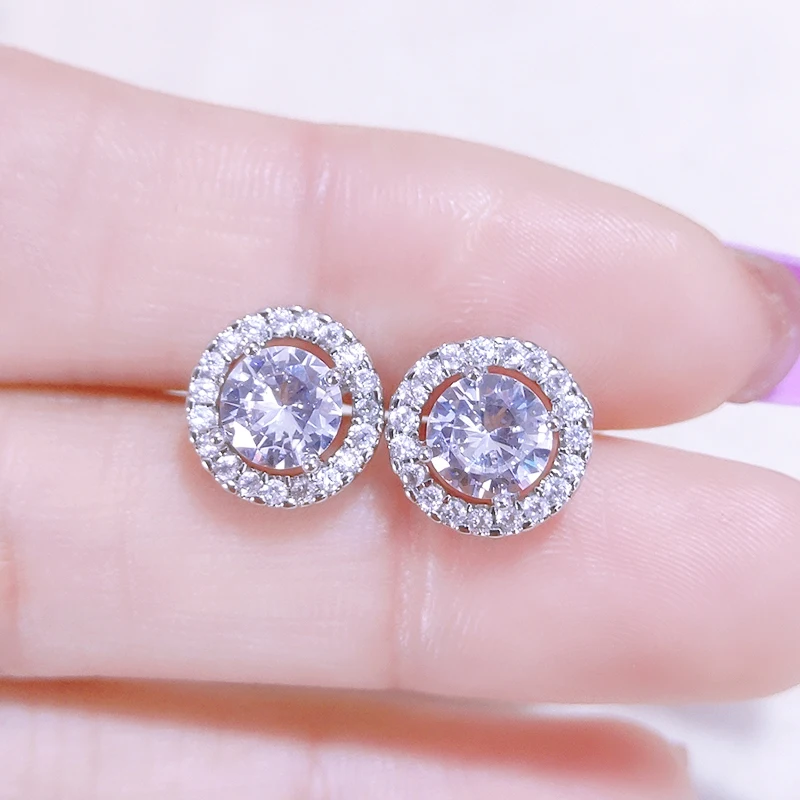 

Uilz Female Luxury Crystal Round Gold Color Stud Earrings Vintage Silver Color White Zircon Stone Earrings for Women Jewelry
