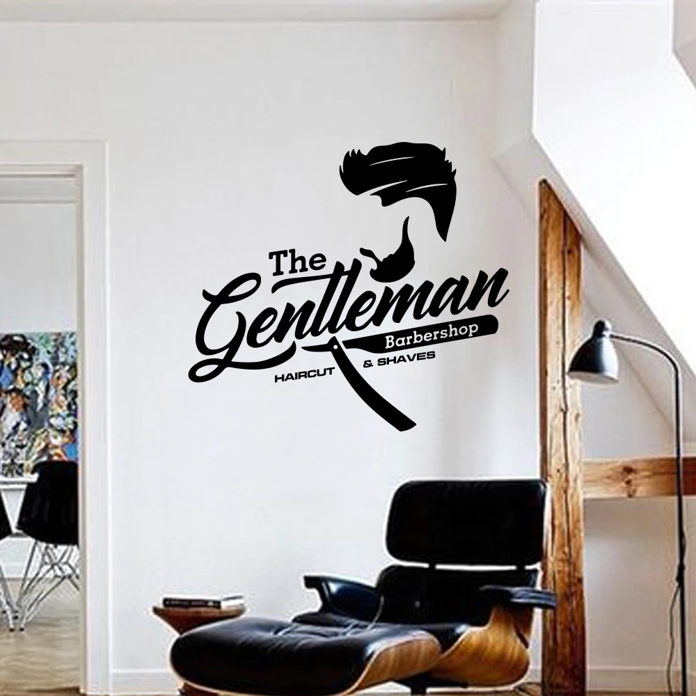

Barber Shop Haircut Shave Window Wall Sticker Barbershop Beauty Salon Glass Wall Decal Man Cave Gentleman Shop Decor