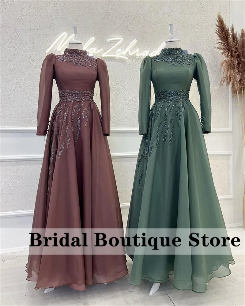 

2022 New Arrival Muslim High Neck Evening Dress Elegant Dubai Formal Party Wedding Gowns Prom Robes De Soirée فساتين السهرة