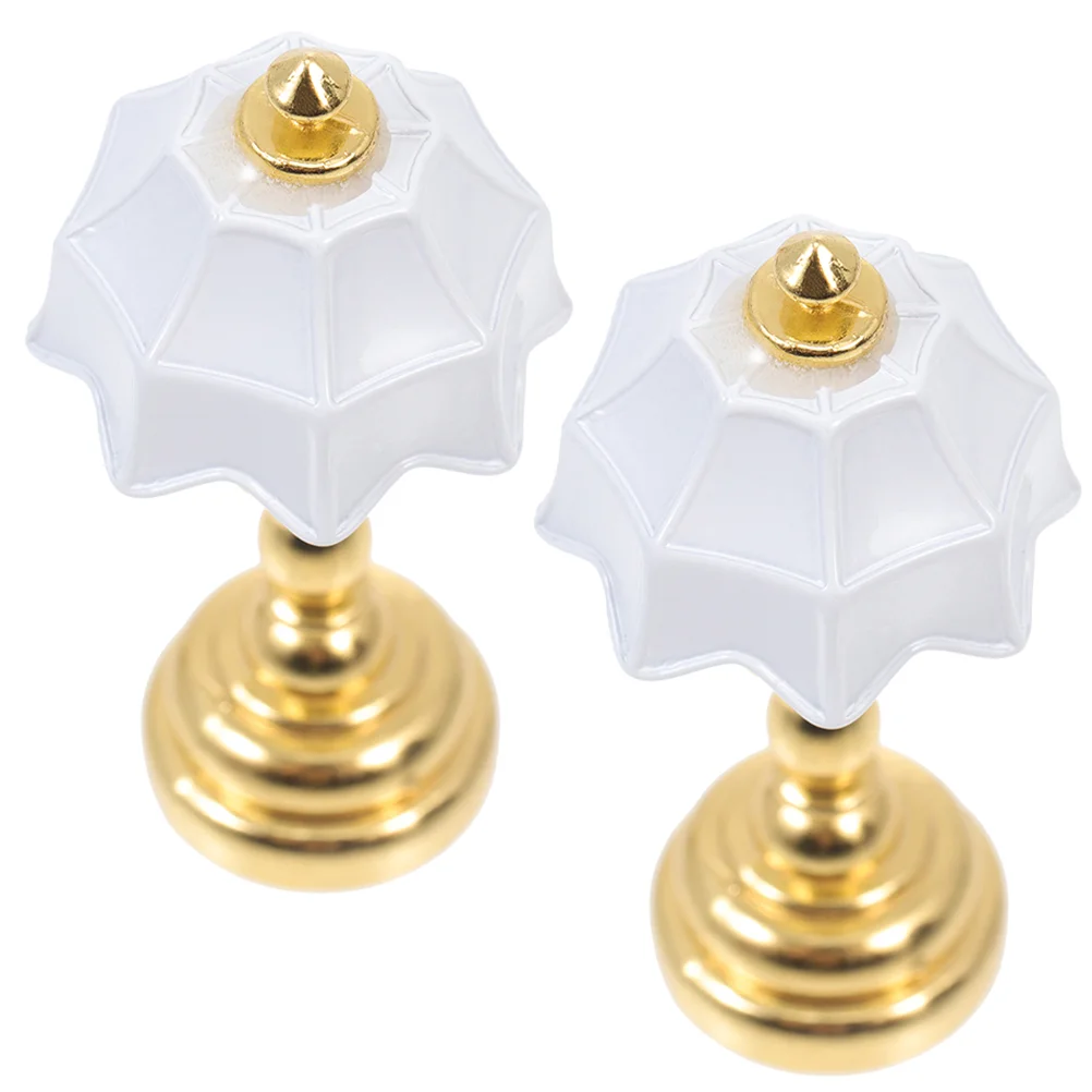 

2Pcs Miniature Delicate Lamp Adornment Mini House Bedside Lamp Decoration