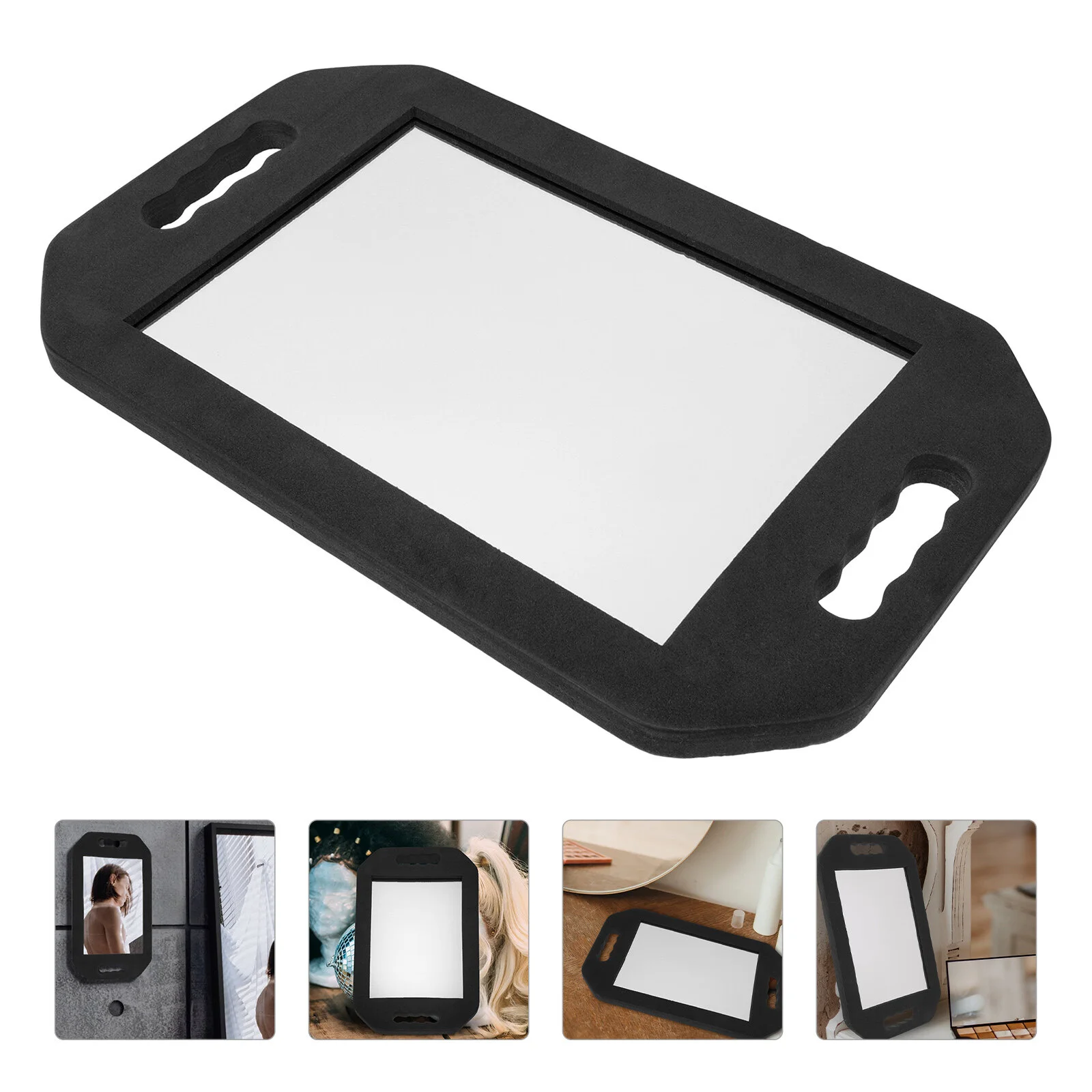 

Inspection Mirror Black Framed Beauty Rectangular Handheld Makeup Foams Cushion Hanging Travel Girls Practical