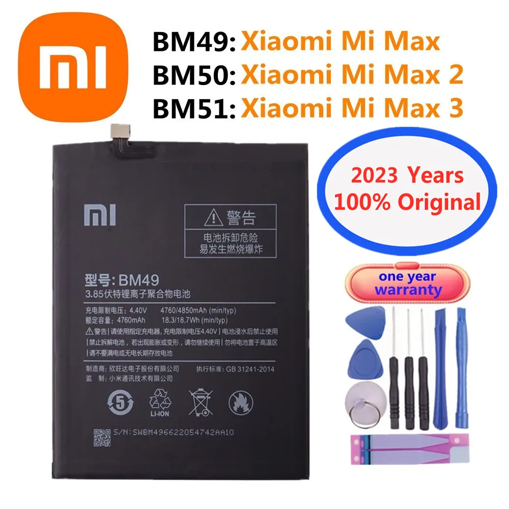

2023 Years 100% Orginal Xiao mi BM49 BM50 BM51 Battery For Xiaomi Max 2 3 1 Max2 Max3 High Quality Phone Replacement Batteries