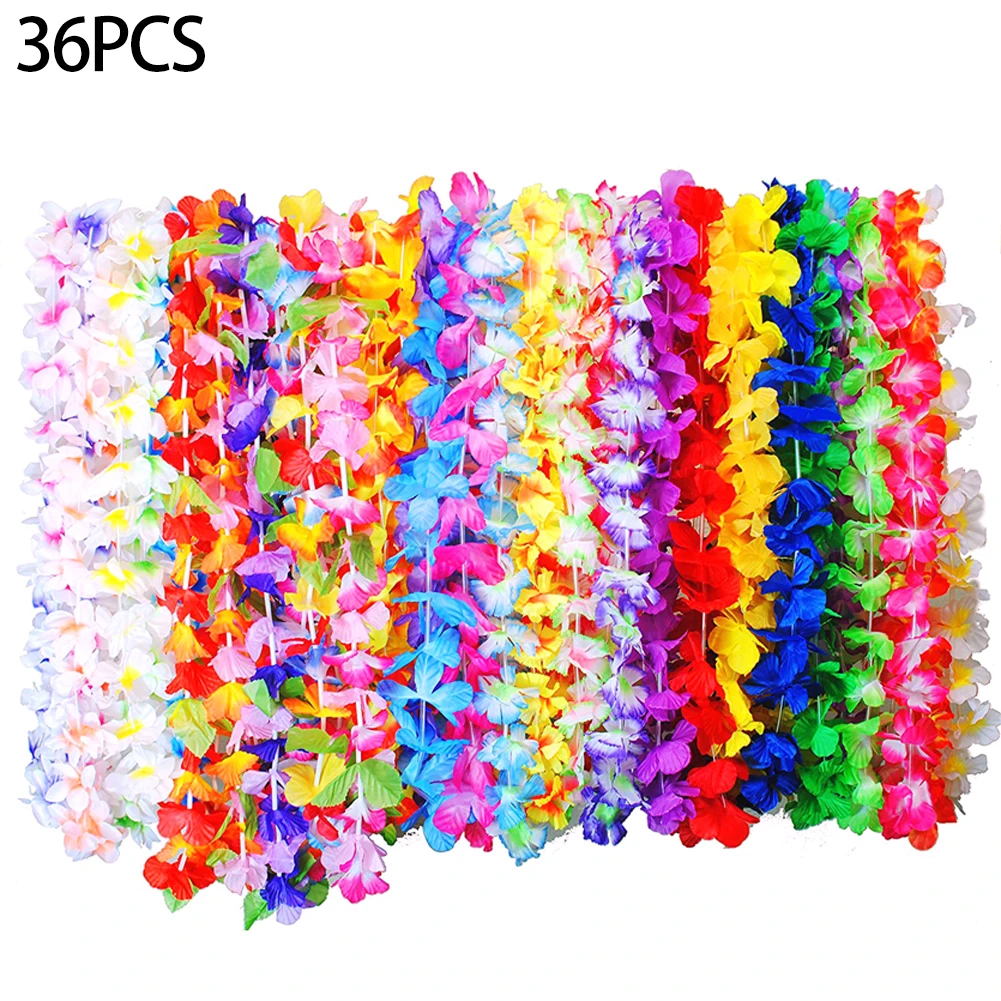 

36pcs Necklace Hawaiian Floral Lei Summer Headband Party Favor Gift Birthday Decor Tropical Theme Beach Holiday Celebration