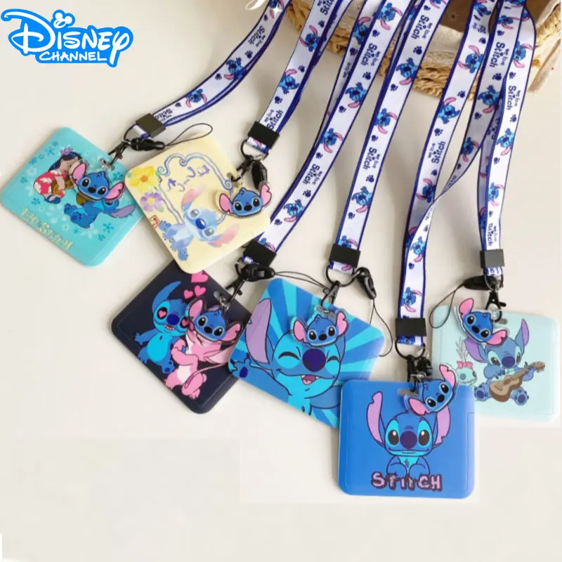 

Disney Credential Holder Lilo & Stitch Long Rope Hanging Neck Horizontal Card Holders Cute Keychain Mickey Mouse Id Card Holder