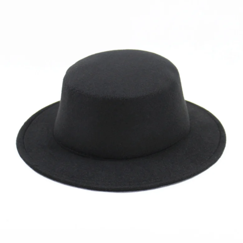 Ladies Fedora Solid Color Faux Wool Hepburn Gentleman Jazz Hat Elegant English Wide-brimmed Hat Men's and Women's Bowler Hats