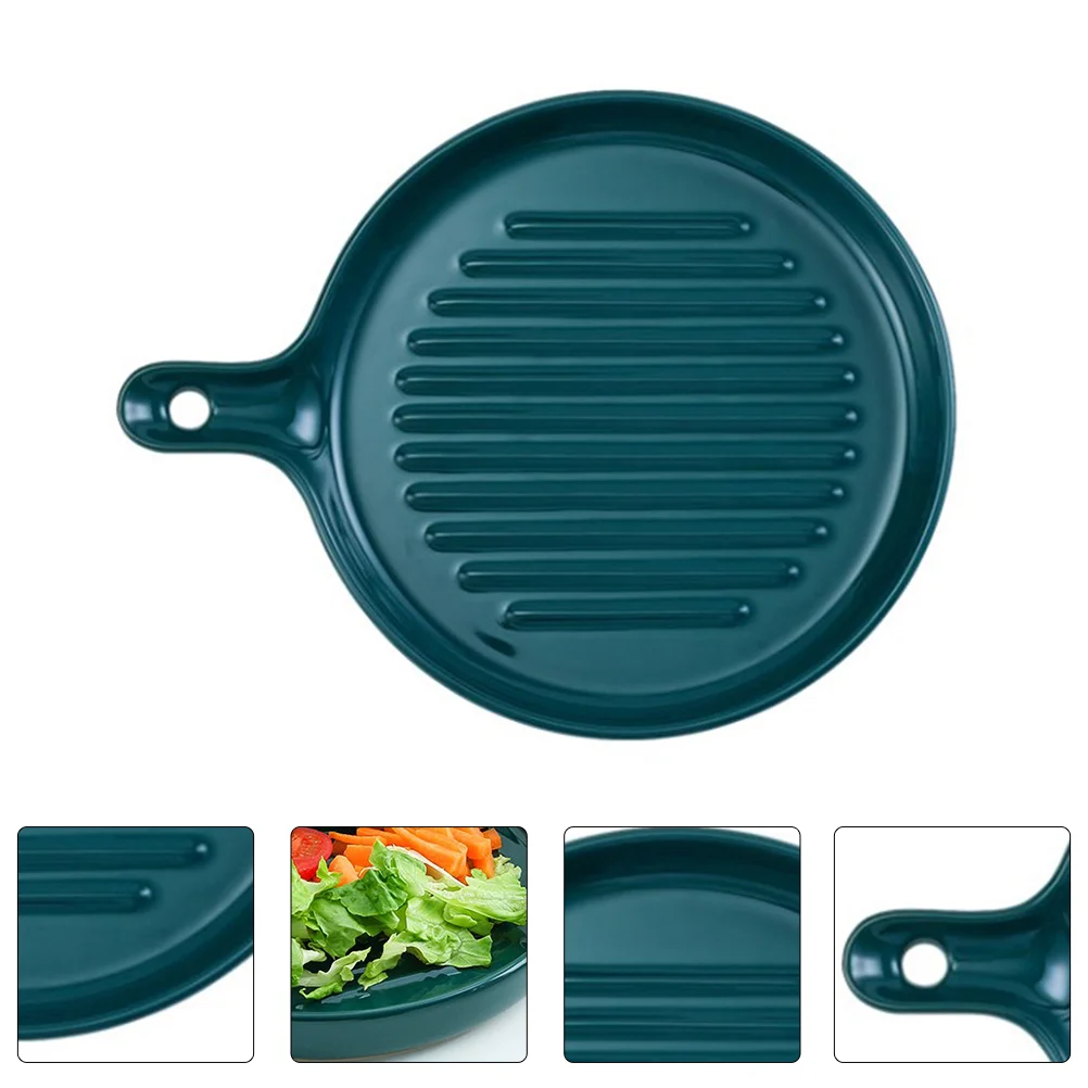 

Ceramic Dessert Salad Tray with Handle Serving Dishes Plate Bread Fruit tray for Fruit Salad Sushi Appetizer Dark Green