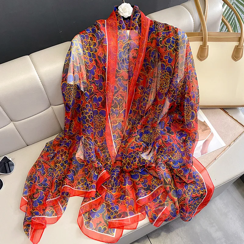 

Popular Design Pashmina Scarves Women Fashion 180X130CM Silk Hijab Summer New Model Sunscreen Scarf Couple Style Shawls For Gift