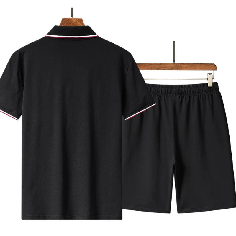 Summer Men's New Set Solid Color Short Sleeved T-shirt+sports Shorts Two-piece Casual Pure Cotton Loose Fitting Mens Clothing