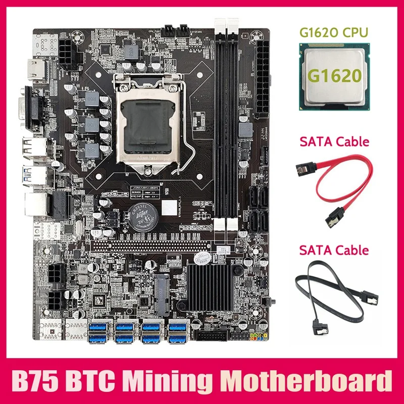 

HOT-B75 ETH Mining Motherboard 8XPCIE USB Adapter+G1620 CPU+2XSATA Cable LGA1155 MSATA B75 USB Miner Motherboard