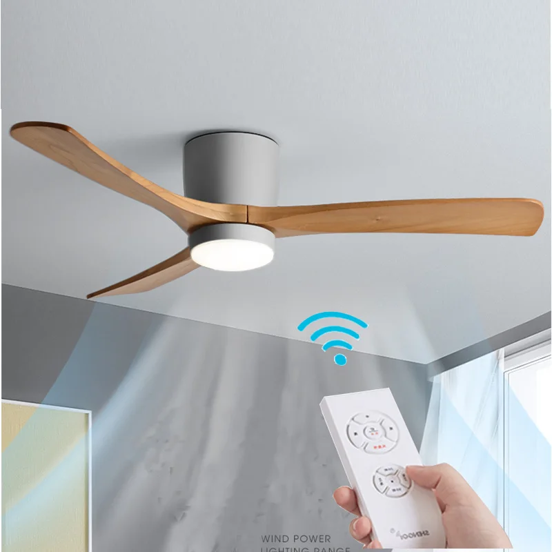 

Тихие потолочные вентиляторы из массива дерева в скандинавском стиле светильник кой для столовой, гостиной, спальни, умный напольный венти...