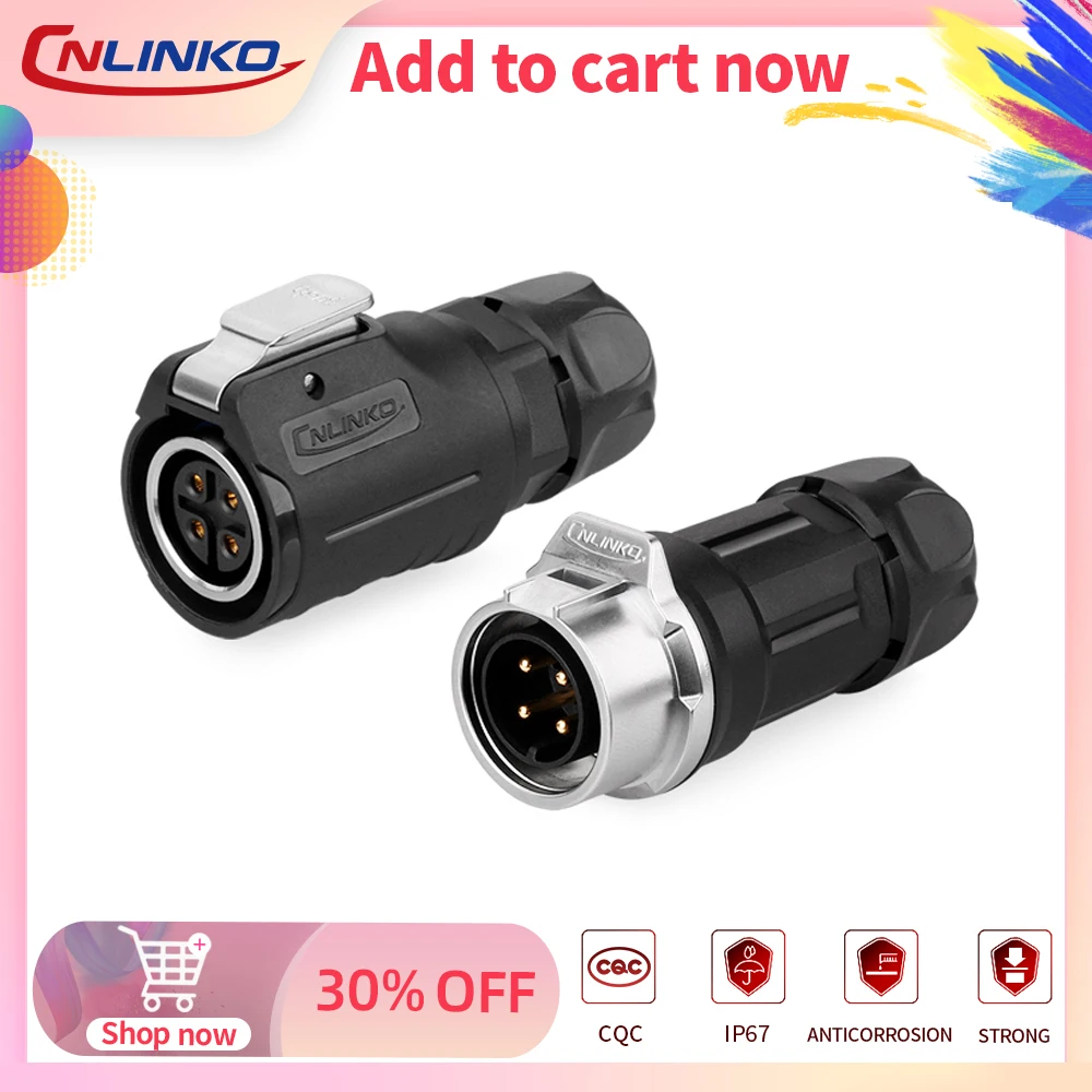 

CNLINKO LP16 10A Push Pull Aviation Waterproof Industrial 4 Pin Circular Connector Quick Release Coupling Power Cable Connector